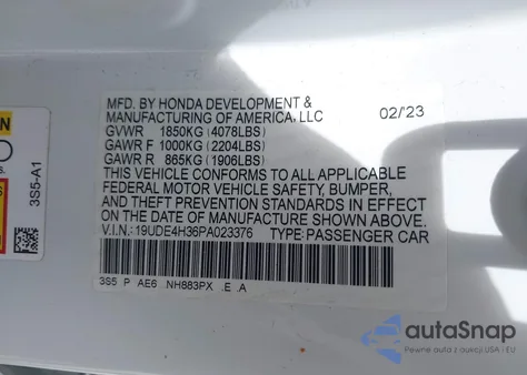 2023 Acura Integra A-Spec из США, поврежденный, VIN 19UDE4H36PA023376